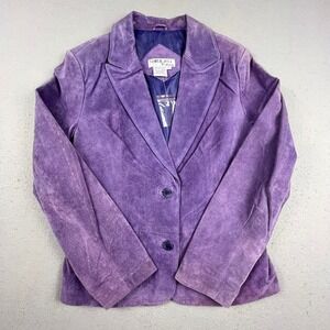 Tower Hill Collection Suede Blazer Women 12 Purple Genuine Leather Vintage Coat